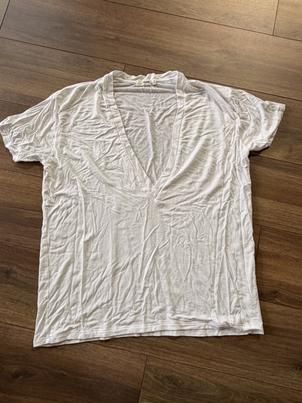 Joah Brown S/M - BUTTERY SOFT Women's White Deep V-Neck Tee